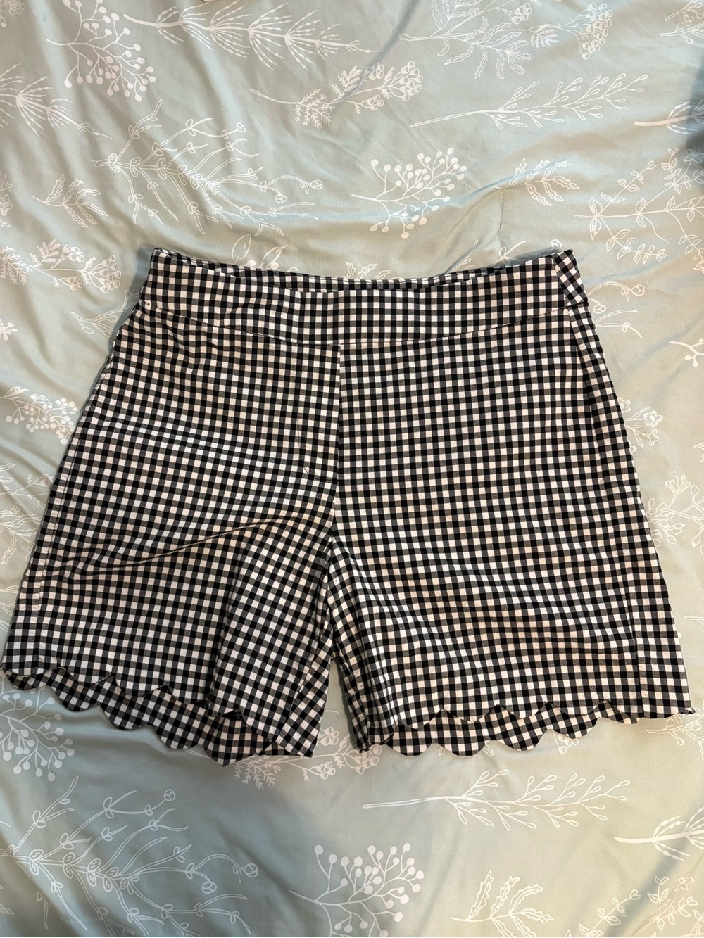 Zac & Rachel Black and White Gingham Scallop-Hem High Waist Shorts